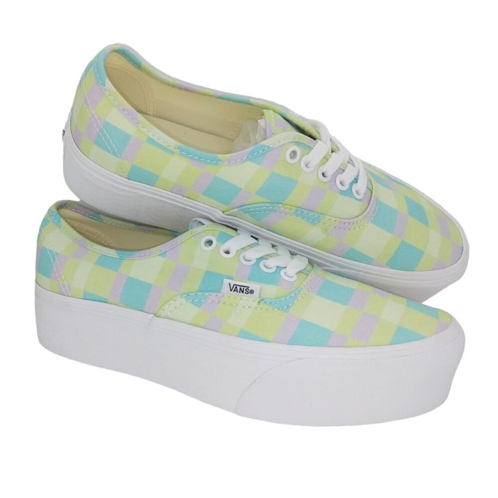 VANS Authentic Stacked Womens NEW Green Pastel Plaid Sneakers - sz. 9 1/2